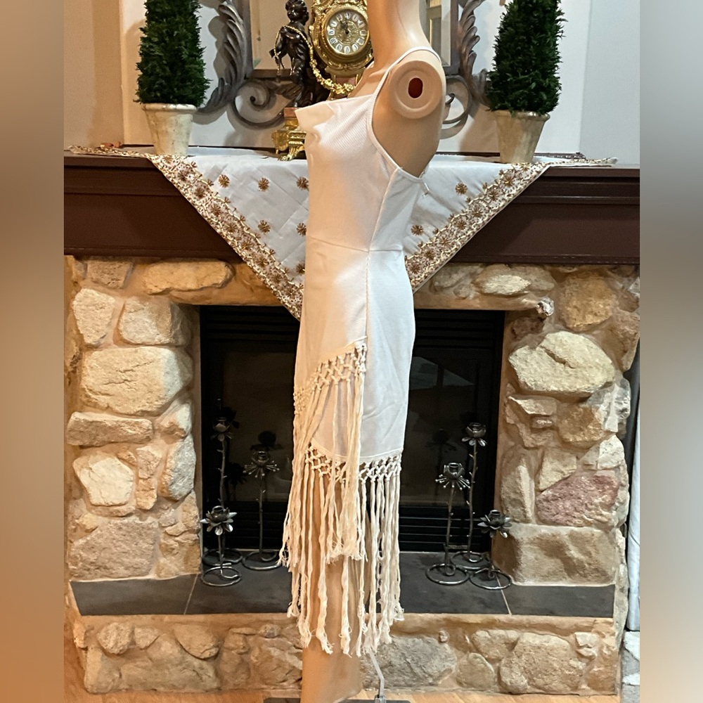 Elegant Cream Fringe with tassel details summer/ beach dress M - Picture 7 of 13